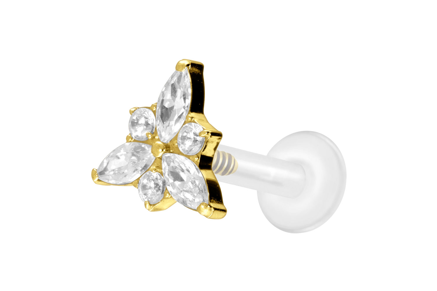 PTFE Labret Piercing mit Innengewinde + Titan-Aufsatz KRISTALLBLÜTE